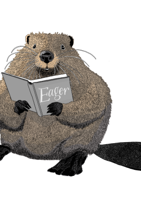 Color Beaver holding Eager book