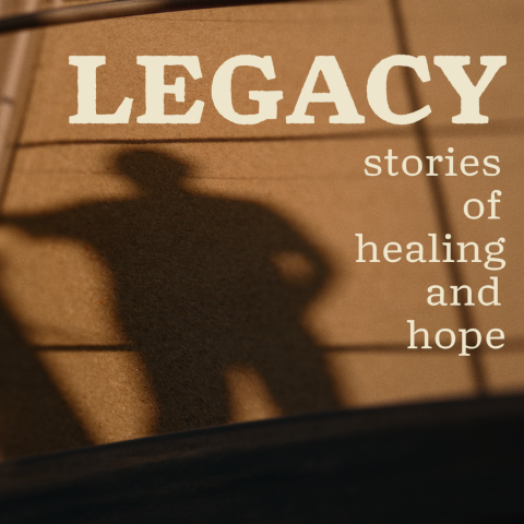 Legacy film poster with cowboy shadow and words stories of healing hope