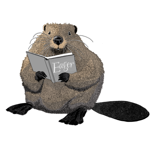 Color Beaver holding Eager book