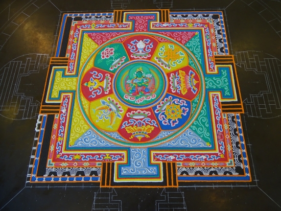 Eight auspicious symbols and the five interior walls now surround the Green Tara.