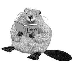 OBS beaver mascot wth Eager book cover